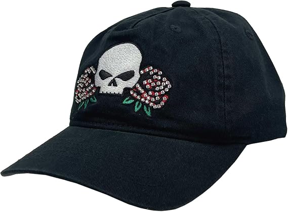 Harley-Davidson Women's Studded Roses & Skull Adjustable Dad Hat, Black