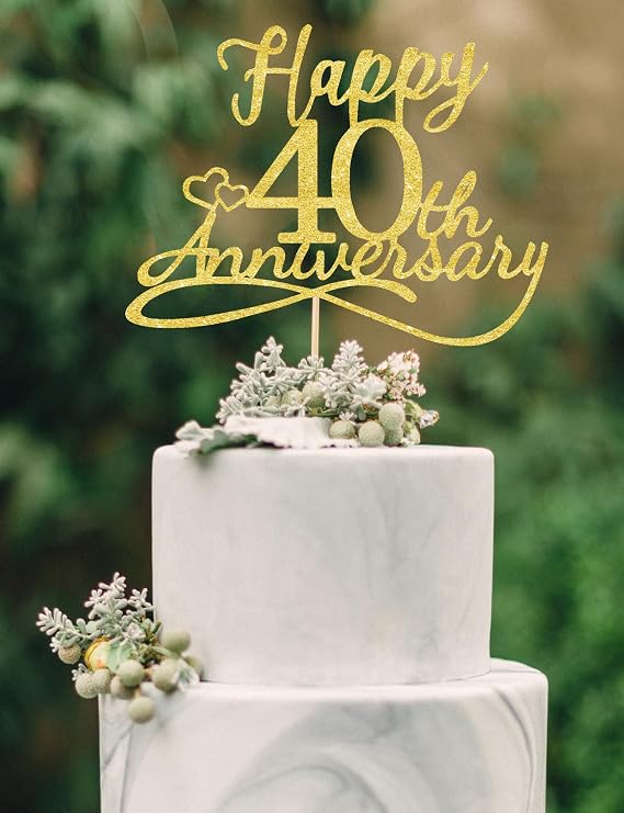 Happy 40th Anniversary Cake Toppers - Wedding Decorations, 40th Anniversary Party Toppers, Forty Year Decorations