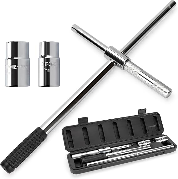 TONDA 4 Way Lug Wrench, Extended Tire Iron, 1/2" Drive, 17/19mm & 21/23mm