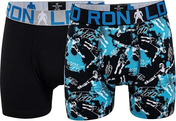 CR7 2-Pack Ronaldo Graphics Boys Boxer Trunks, Black Age 10-12 Black