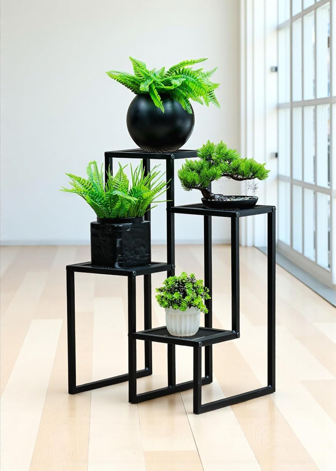 Dekoratİf Metal 4 Rafli Saksilik Katli Dİkey Saksi Standi ÇİÇeklİk BahÇe Ve Balkon Dekoru Garden