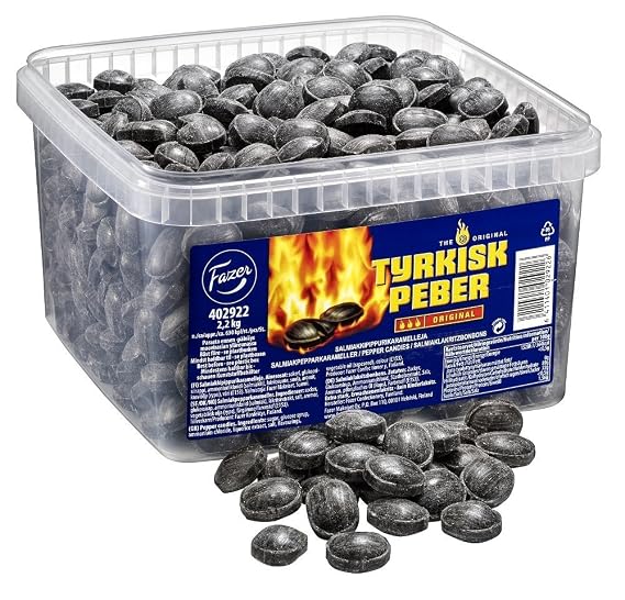 Fazer Tyrkisk Peber - Turkish Pepper - Original - Finnish - Boiled - Hard - Caramel - Salmiak - Salmiac - Salty Licorice - Pepper - Candies - Sweets - Box 2,2 kg (4,85 LB)