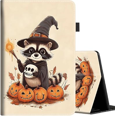 Case for All-New Kindle Paperwhite 12th Gen 2024 7 & Kindle Colorsoft Signature Edition 7, Multi-Angle Smart Stand Cover Auto SleepWake, Raccoon Witch Hat Halloween