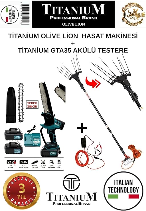 Titanium Olive Lion Plus Akülü Zeytin Hasat Makinesi ve GTA35 Akülü Budama