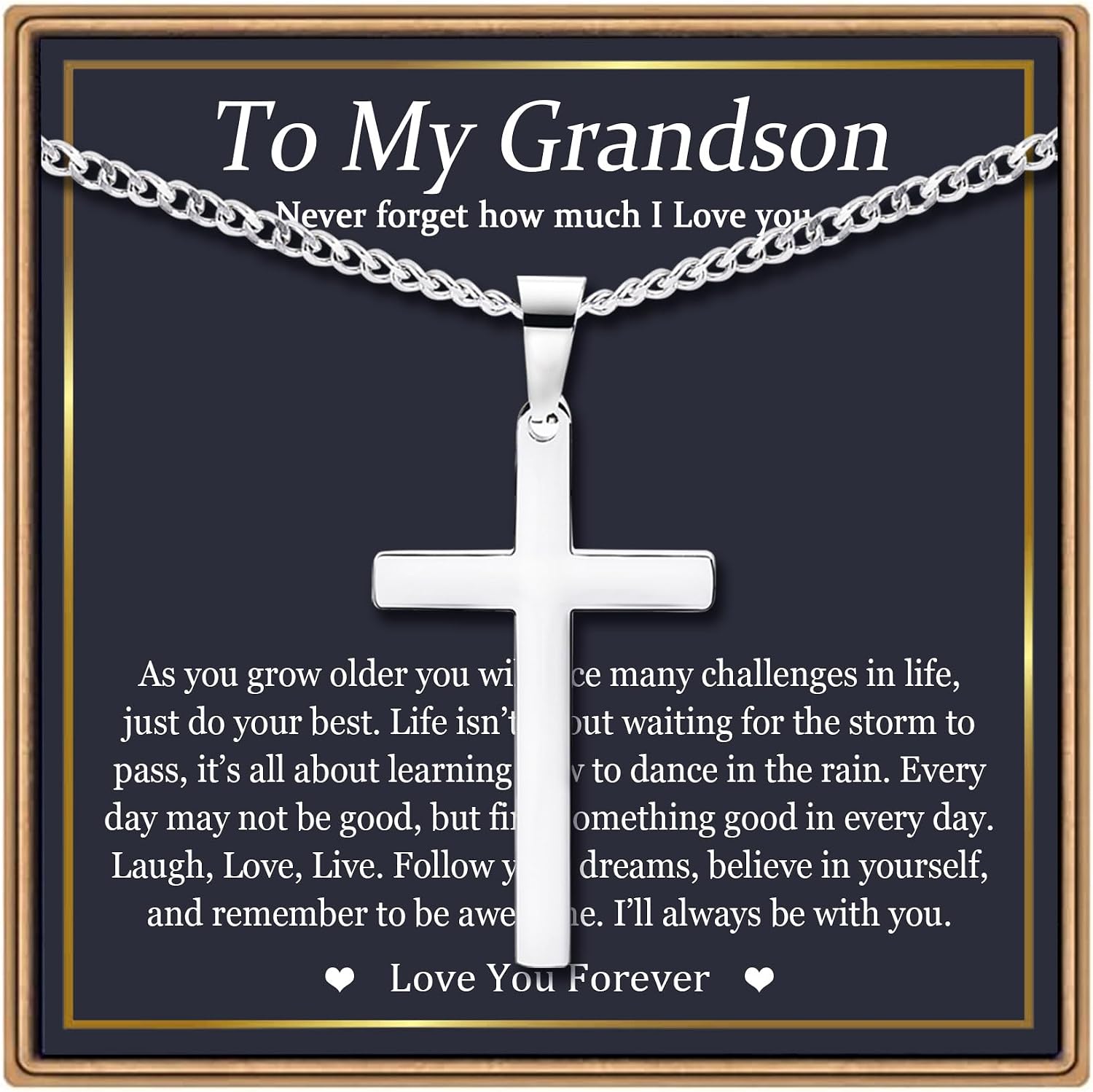 EPIRORA Cross Necklaces Gifts for Men, Silver Cuban Link Chain Necklace Gifts for Dad Son Grandson Uncle Nephew Boyfriend