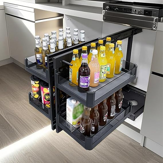 Blind Corner Cabinet Pull Out Organizer,2 Tier 4 Shelf Kitchen Cabinet Organizer,Left Open and Right Open Storage Rack Kitchen for Corner Cupboards 900mm