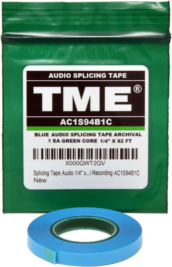 TME Open Reel Audio Splicing Tape Blue Color 1/4" x 82' Green Core Archival for 1/4" Open Reel Recording Tape AC1S94B1C