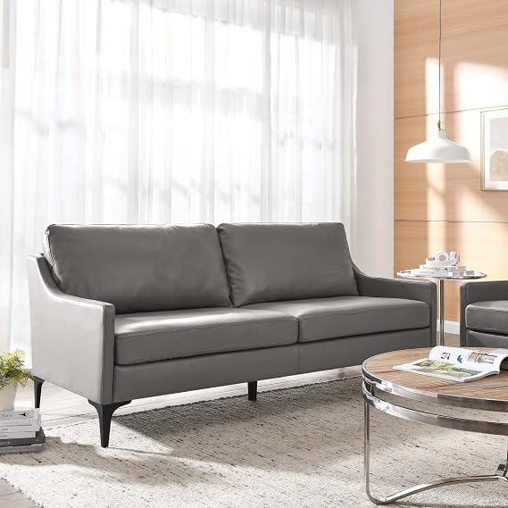 Modway EEI-6018-GRY Corland Leather Sofa, Gray