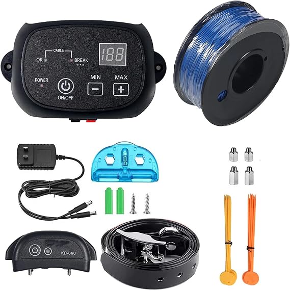 Electric Fence for Dogs,Underground Above Ground Pet Boundary Containment System,with Waterproof and Battery-Operated Shock Training Collar,for All Dogs(650 Ft Wire),for1dog