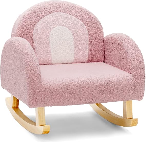 COSTWAY Children's Chair for Toddlers Padded Children's Sofa Rocking Chair with Solid Wood Legs Rocking Chair Children's Chair for Children's Room Playroom & Nursery (Rocking Chair Pink)