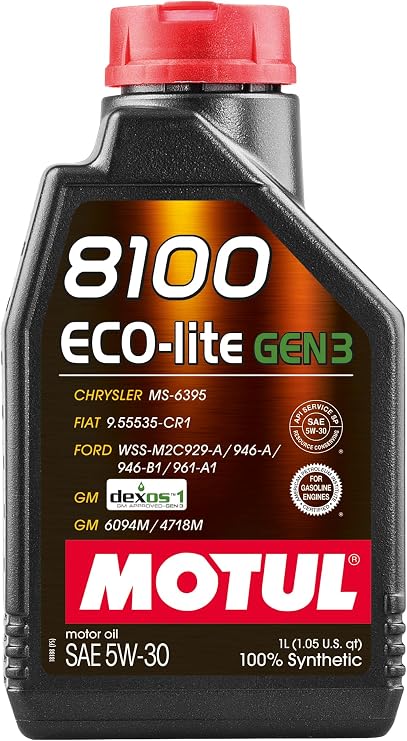Motul 8100 ECO-lite Gen3 5W-30 Full Synthetic Motor Oil with Advanced Low-Friction Formula API SP & dexos1 Gen3 Approved for GM, Ford, Chrysler & Modern Engine Applications 1 Liter