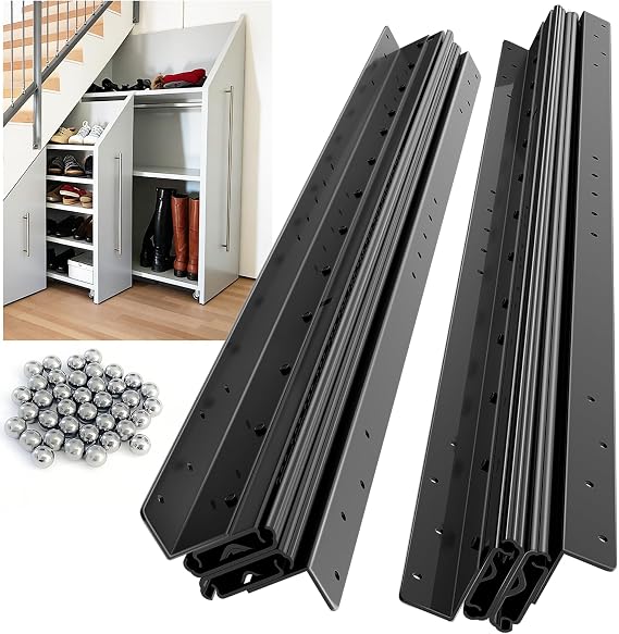 Heavy Duty Undermount Drawer Slides 260 lbs Load Capacity BAIDICE 1 Pair Full Extension Ball Bearing Concealed Bottom Mount Rail for Under Stair Cabinet & Base Cabinet (Black, 16 inch)