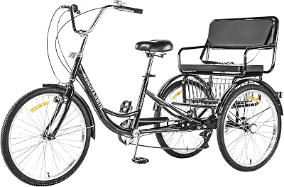 Adult Tricycle 7 Speed, 24 Inch 3 Wheel Bikes Extended Rear wheelbase Tricycle Wheel Bike wRear Basket for WomenChildren Seniors Maximum Load 550lbs