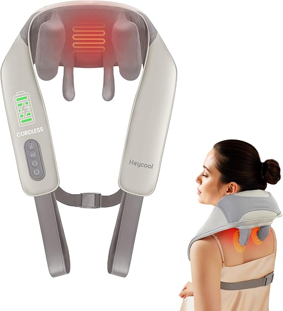 Heycool Cordless Neck Shoulder Massager with Heat, Back Massager Pillow, Gifts for Men, Women