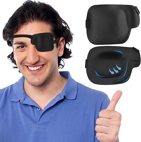 2 Packs Black Eye Patch for Adults & Kids,Eye Patches for Lazy Eye | Adjustable Eye Patches for Lazy Eye (Amblyopia/Strabismus), Post-Surgery Recovery, Vision Training for Left or Right Eye