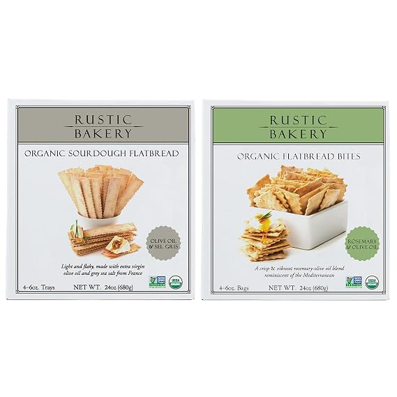 Rustic Bakery Flatbread + Rosemary Bites 2 Pack - Sel Gris Flatbread + Rosemary Cracker Bites - Handmade Sourdough Flatbread Crackers - Artisan Crackers for Cheese Platter or Snacking - 2 Pack