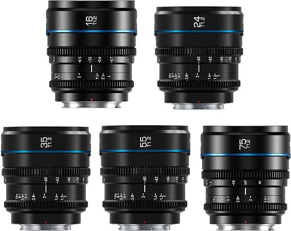 SIRUI Night Walker T1.2 Cine Lens Set, 16mm, 24mm, 35mm, 55mm, 75mm Large Aperture Manual Focus Lens (L Mount,Black)