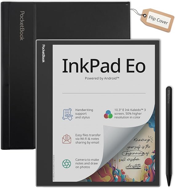 PocketBook InkPad Eo with Flip Cover | 10.3" Color E Ink Kaleido 3 Screen | Handwriting & Stylus | Easy Notes Sharing | Android 11 | Camera for Notes on Photos
