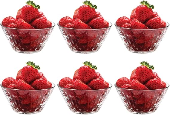 Vikko Glass Bowls - Set of 6, 7 Ounce Glass Dish for Dessert, Candy, Kitchen Prep, Dishwasher Safe