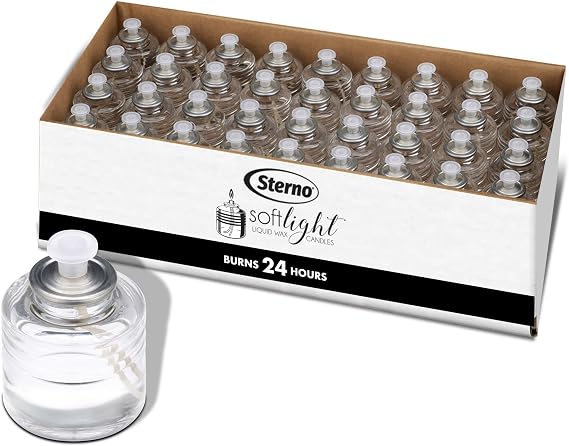 Sterno SoftLight Liquid Wax Candles, 24-Hour, 72 Pack