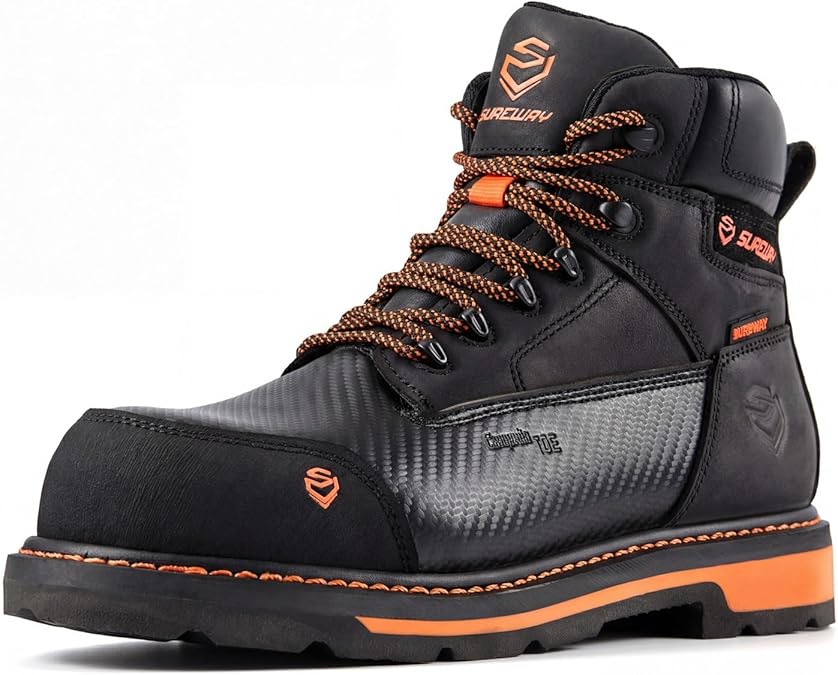 SUREWAY 6in Waterproof Work Boots for Men, Leather, Soft/Composite Toe