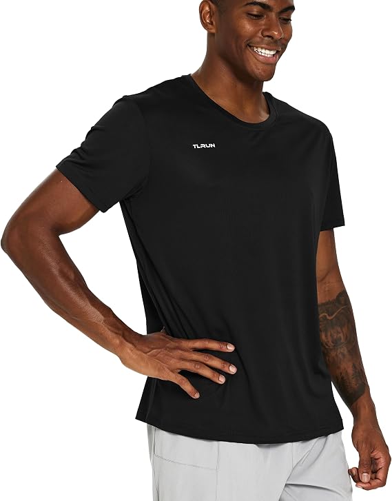 TLRUN Mens Running T-Shirt, Lightweight Quick Dry Reflective Tee