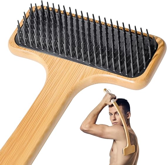 Bamboo Back Scratcher for Men, 22'' Long Curved Handle for Itch Relieving