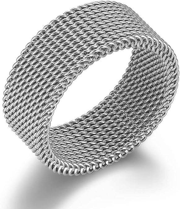 VQYSKO Stainless Steel Mesh Ring-Comfortable Fashionable Women and Man Engage Wedding Band, Size 4-13