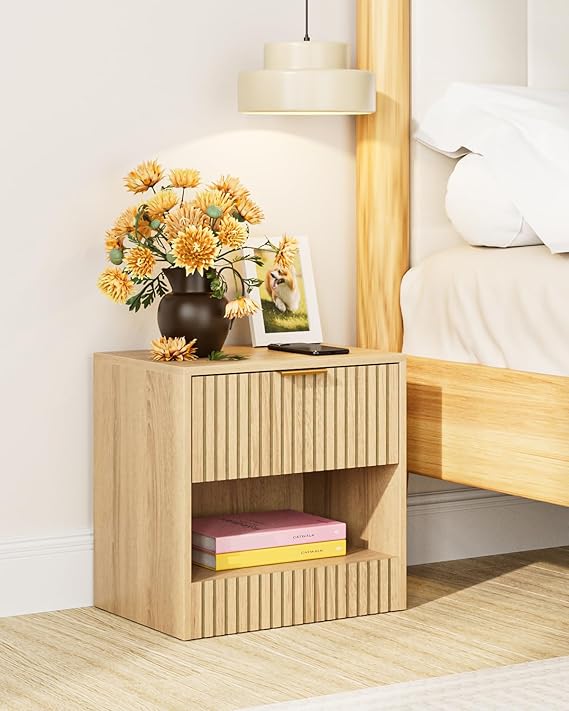 Small Bedside Table,41x28x39cm, Farmhouse Wooden Bedside Cabinet with Drawer,Kids Bedside Table Nightstand for Bedroom,Living Room,Office,Light Brown