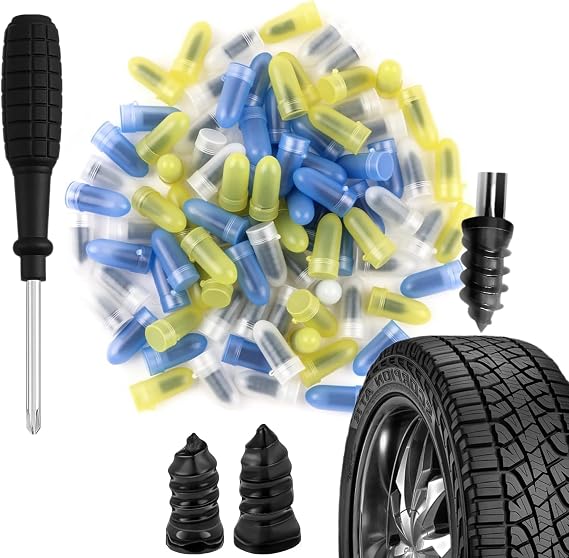 60 Pcs Tire Repair Kit with Plugs,Self-Service Tire Repair Plugs with Screwdriver for Tire Puncture Repair,2 Size Screw in Tire Plugs Flat Tire Repair Kit for Most Cars (60)