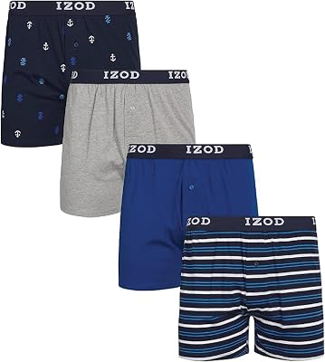 IZOD Mens Boxer Shorts - 4 Pack Performance Knit Cotton Boxers for Men with Button Fly - Lightweight Mens Boxers, 4 Inseam