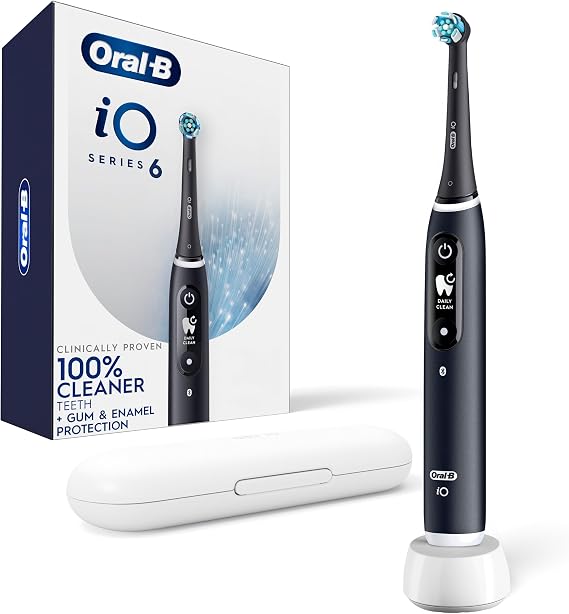 Oral-B Rechargeable Electric Toothbrush, iO6 Connected Coach, 5 Cleaning Modes, Visual Pressure Sensor to Protect Gums, Interactive Display, Travel Case, Black Lava