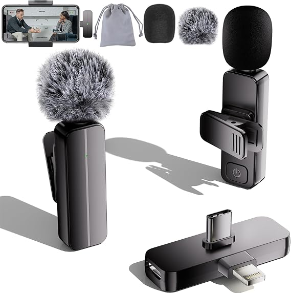 Bulatry 2-Pack Wireless Mini Lavalier Microphone for iPhone,Android Phone - 65ft Cordless Clip on Mics with Noise Reduction 6H Working Time for Video Recording