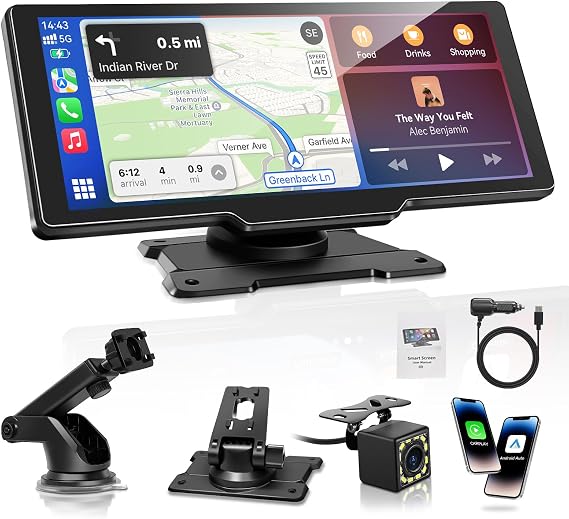 CarPlay & Android Car Display Car Stereo Apple Carplay Display with Rear View Camera 10.26 Inch IPS Touch Screen OTA Updates Airplay Super Link GPS Navigation Siri & G00gle BT Audio