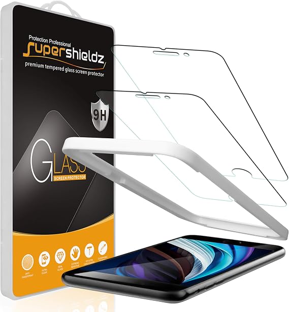 (2 Pack) Supershieldz Designed for iPhone SE (2022/2020, 3rd/2nd Generation) / iPhone 8/7 (4.7 Inch) Tempered Glass Screen Protector, Anti Scratch, Bubble Free