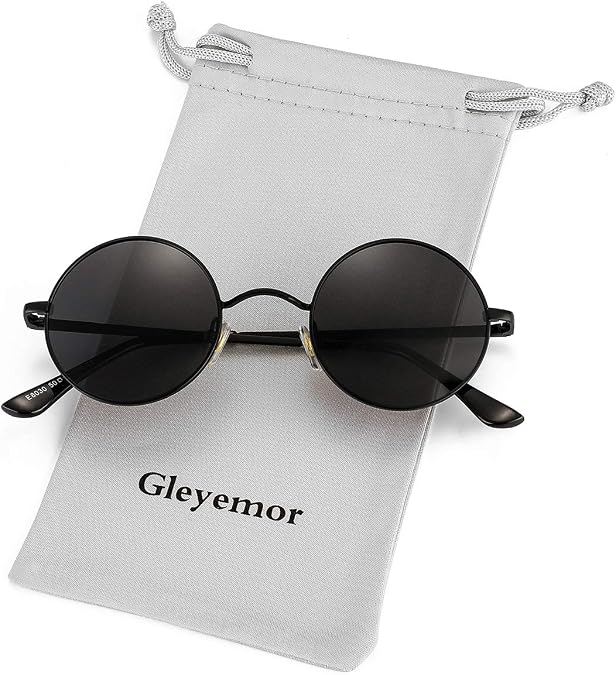 Gleyemor Polarized Round Sunglasses for Men Women Small Circle Glasses | Retro Hippie Style Red Yellow Tinted Lenses Fashion Costume Cosplay Accessories