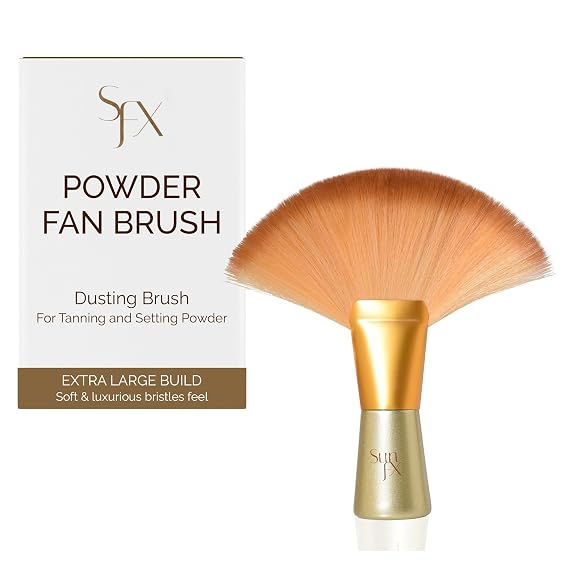 SunFX Finishing Powder Brush | Large Professional Fan Brush for Salon Use | Perfect For Spray Tan Powder | White