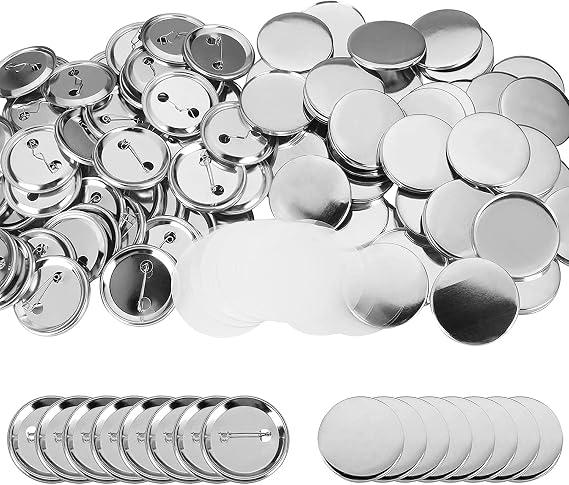 Pin Badge Maker Button Machine Accessories 32mm Metal Button 200pcs (Pinback,Transparent Film,Metal Cover)