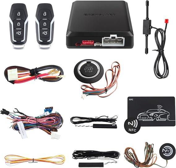 EC002-F02-NFC PKE Passive Keyless Entry Car Alarm System Remote Start Starter Push Start Stop Button NFC Lock Unlock DC12V (Without Shock Sensor)