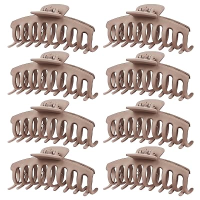 TOCESS Hair Claw Clips for Women - 8PK Large Neutral Matte Jumbo Hair Clips for Thick, Thin, Long, Short, Curly Hair Girls, Big Jaw Clip Set for Daily UseCamel Khaki