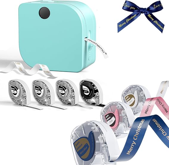 Phomemo Label Maker Machine with 7 Tapes, P12 Bluetooth Small Label Makers Ribbon Printer Machine Thermal Transfer Labeler with Multiple Templates for School Name Tags Clothes Gift Wrapping Home
