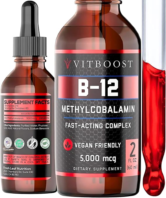 VITBOOST Vitamin B12 Liquid Drops - 60 x 5000 mcg Vegan B12 Sublingual