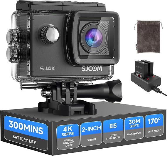 SJCAM SJ4000 4K Ultra HD Waterproof Action Camera - 20MP WiFi Sports Cam for Adventure & Diving | EIS Anti-Shake, Support External Mic & 4X Zoom, Reliable Beginner Camera for Travel, Hiking, Surfing