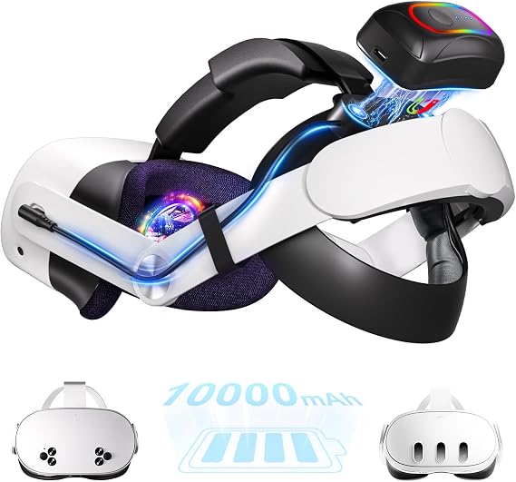 Saqico 10000mAh Battery Head Strap for Meta Quest 3s/3 with Cool RGB and Magnetic Battery Design,for Oculus Quest 3/3s Accessories Extra VR Playtime Premium Comfort & Adjustable, Reduce Facial Stress