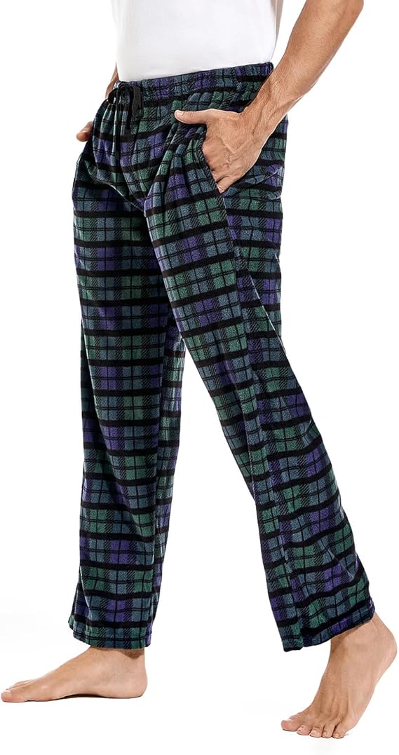 DG Hill 1Pack or 3Pack Mens PJ Pajama Pants Bottoms Fleece Lounge Pants Sleepwear Plaid PJs with Pockets Microfleece