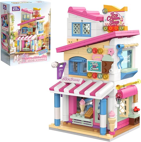 Wise Block Ice Cream House Building Blocks Set, Mini Street View Model Kit