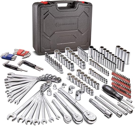 Powerbuilt 200 Piece 1/4-inch, 3/8-inch, and 1/2-inch Drive Mechanics Tool Set - with SAE and Metric Socket Set, Powerbuilt XT 90 Tooth Seal-Head Ratchets, including Case - 642472