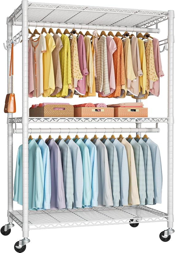 FUTASSI P1 Plus Rolling Clothes Rack, 22mm Diameter Heavy Duty Garment Rack