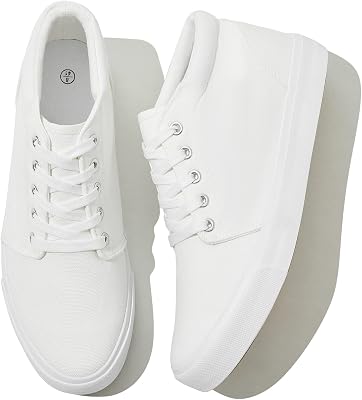 Mens White High Top Canvas Sneakers Fashion Comfortable Lace-Up Canvas Shoes for Men Soft Light-Weight Classic Casual Walking ShoesAll White,US7