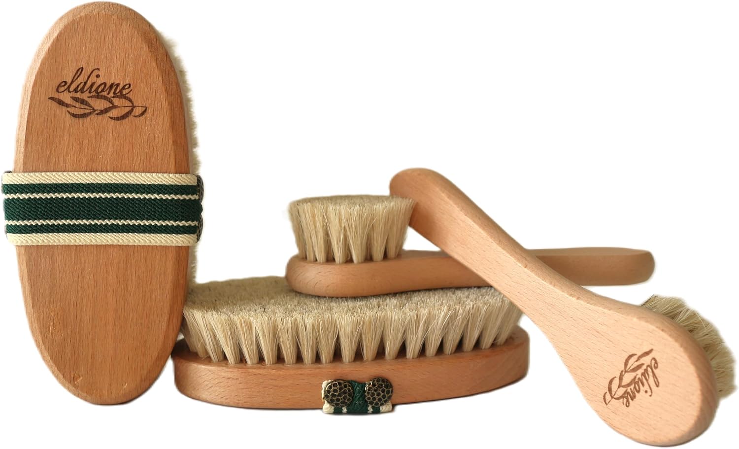 eldione 100% Horsehair Body Care Brush, Face Brush, Heel pumice Stone and Pouch, Dry Brushing, CelluliteVarisWrinkle Remover, Cell Regeneration, Rejuvenating Firming, Natural Peeling, 4 Pieces